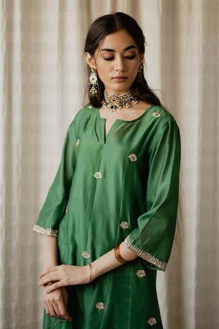 Shop House Of Pink Green Organza, Chanderi Kurta Set Online at Aza Fashions Shop_House Of Pink_Green Organza, Chanderi Kurta Set _Online_at_Aza_Fashions