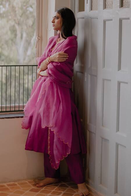 Shop House Of Pink Purple Organza, Chanderi Kurta Set Online at Aza Fashions Shop_House Of Pink_Purple Organza, Chanderi Kurta Set _Online_at_Aza_Fashions