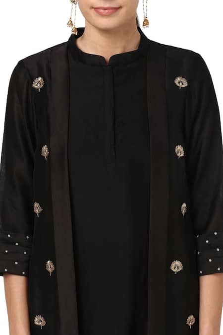 House Of Pink_Black Chanderi Kurta And Pant Set _at_Aza_Fashions