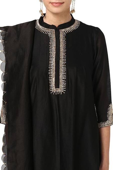 Shop House Of Pink Black Organza, Chanderi Kurta Set Online at Aza Fashions Shop_House Of Pink_Black Organza, Chanderi Kurta Set _Online_at_Aza_Fashions