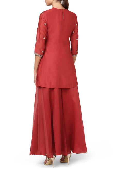 Shop House Of Pink Red Organza, Chanderi Kurta Set at Aza Fashions Shop_House Of Pink_Red Organza, Chanderi Kurta Set _at_Aza_Fashions