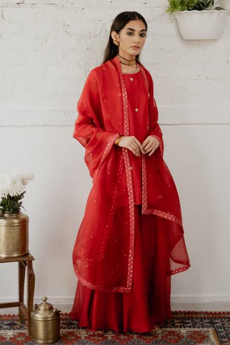 Buy House Of Pink Red Organza, Chanderi Kurta Set Online at Aza Fashions Buy_House Of Pink_Red Organza, Chanderi Kurta Set _Online_at_Aza_Fashions