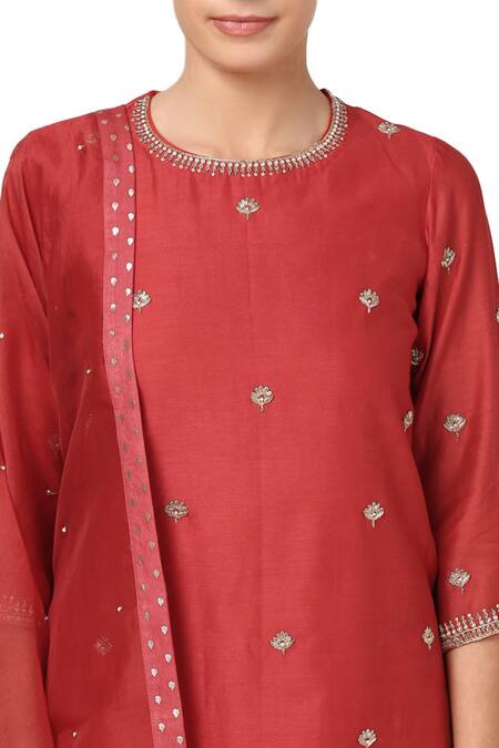 House Of Pink Red Organza, Chanderi Kurta Set at Aza Fashions House Of Pink_Red Organza, Chanderi Kurta Set _at_Aza_Fashions