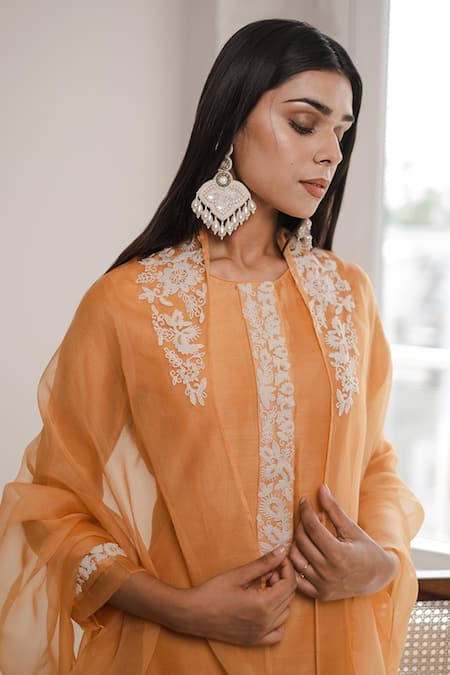 House Of Pink Orange Organza, Chanderi Round Kurta Set at Aza Fashions House Of Pink_Orange Organza, Chanderi Round Kurta Set _at_Aza_Fashions