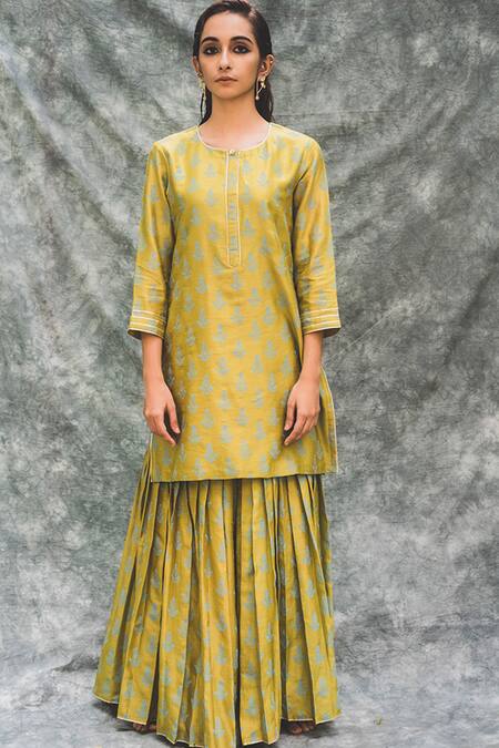 House Of Pink Green Chanderi Kurta Set Online at Aza Fashions House Of Pink_Green Chanderi Kurta Set _Online_at_Aza_Fashions