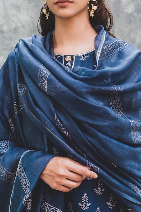 House Of Pink_Blue Chanderi Kurta Set_at_Aza_Fashions