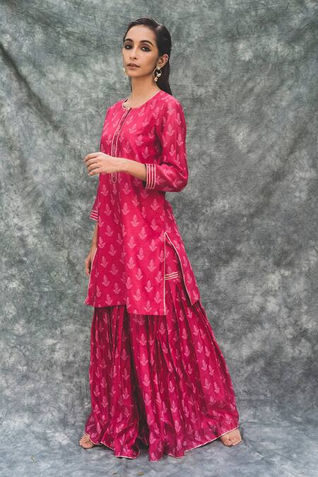 House Of Pink_Pink Chanderi Kurta Set_Online_at_Aza_Fashions