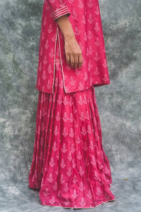House Of Pink_Pink Chanderi Kurta Set_at_Aza_Fashions