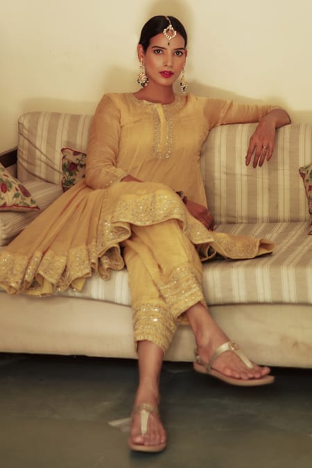 Buy House Of Pink Yellow Chanderi Round Embroidered Anarkali Set Online at Aza Fashions Buy_House Of Pink_Yellow Chanderi Round Embroidered Anarkali Set _Online_at_Aza_Fashions