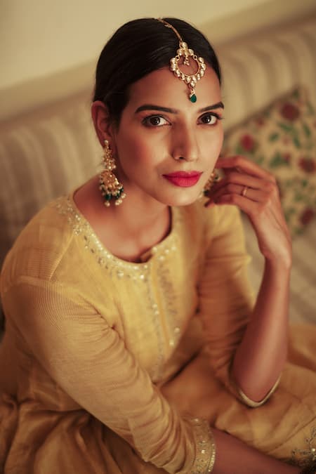 House Of Pink Yellow Chanderi Round Embroidered Anarkali Set at Aza Fashions House Of Pink_Yellow Chanderi Round Embroidered Anarkali Set _at_Aza_Fashions