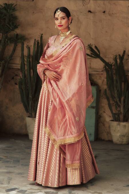 Buy House Of Pink Pink Chanderi V Neck Bridal Lehenga Set Online at Aza Fashions Buy_House Of Pink_Pink Chanderi V Neck Bridal Lehenga Set _Online_at_Aza_Fashions