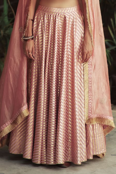 Buy House of Pink Chanderi Lehenga Set Online | Aza Fashions