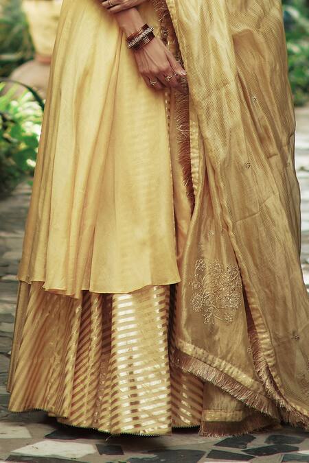 House Of Pink Yellow Chanderi U Neck Kurta Lehenga Set at Aza Fashions House Of Pink_Yellow Chanderi U Neck Kurta Lehenga Set _at_Aza_Fashions