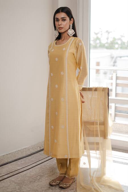 Shop House Of Pink Yellow Organza, Chanderi Round Kurta Set at Aza Fashions Shop_House Of Pink_Yellow Organza, Chanderi Round Kurta Set _at_Aza_Fashions