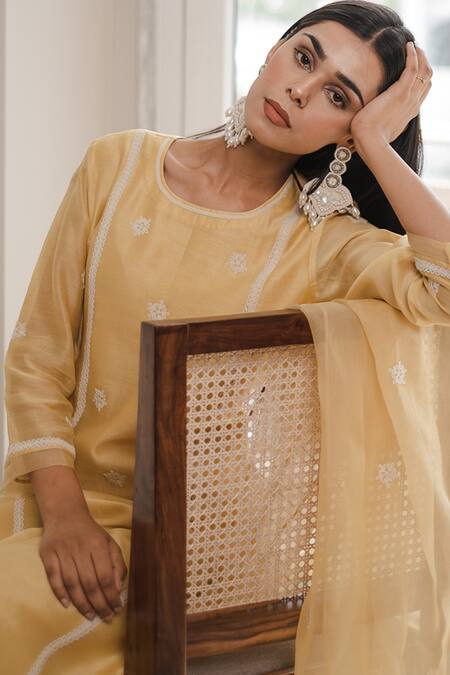 Shop House Of Pink Yellow Organza, Chanderi Round Kurta Set Online at Aza Fashions Shop_House Of Pink_Yellow Organza, Chanderi Round Kurta Set _Online_at_Aza_Fashions