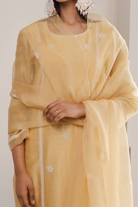 House Of Pink Yellow Organza, Chanderi Round Kurta Set at Aza Fashions House Of Pink_Yellow Organza, Chanderi Round Kurta Set _at_Aza_Fashions