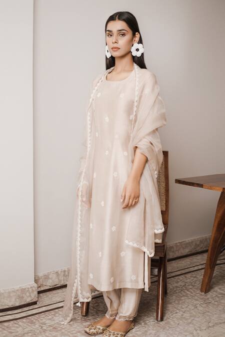 House Of Pink Beige Organza, Chanderi Round Kurta Set Online at Aza Fashions House Of Pink_Beige Organza, Chanderi Round Kurta Set _Online_at_Aza_Fashions