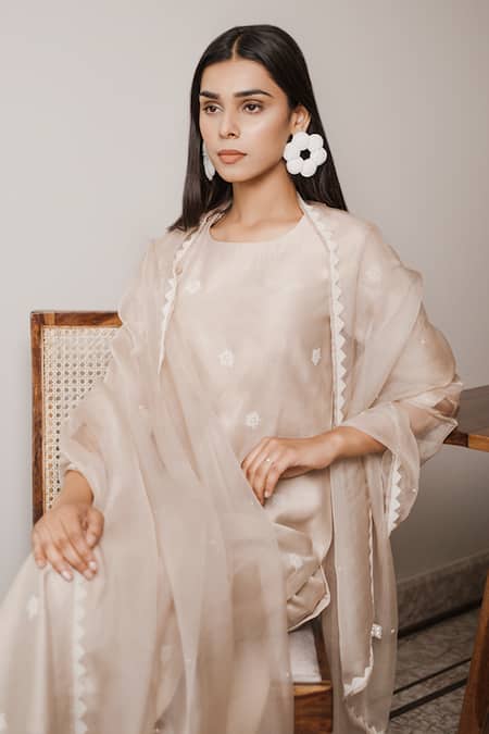 Buy House Of Pink Beige Organza, Chanderi Round Kurta Set Online at Aza Fashions Buy_House Of Pink_Beige Organza, Chanderi Round Kurta Set _Online_at_Aza_Fashions