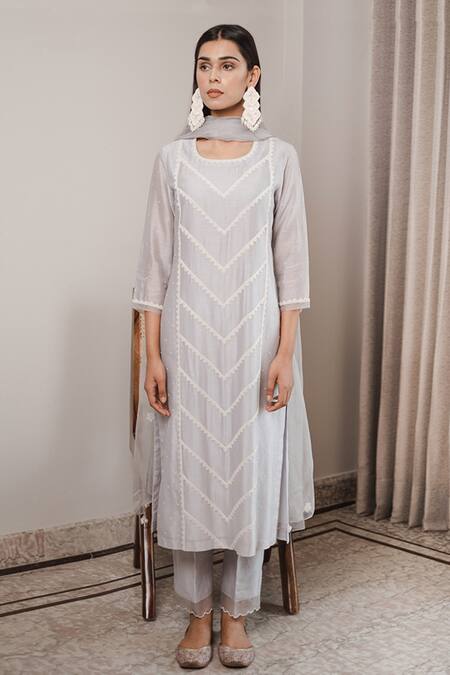 Shop House Of Pink Grey Organza, Chanderi Round Kurta Set at Aza Fashions Shop_House Of Pink_Grey Organza, Chanderi Round Kurta Set _at_Aza_Fashions