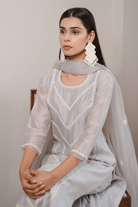 House Of Pink Grey Organza, Chanderi Round Kurta Set Online at Aza Fashions House Of Pink_Grey Organza, Chanderi Round Kurta Set _Online_at_Aza_Fashions