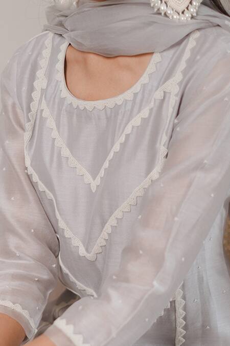 Buy House Of Pink Grey Organza, Chanderi Round Kurta Set Online at Aza Fashions Buy_House Of Pink_Grey Organza, Chanderi Round Kurta Set _Online_at_Aza_Fashions