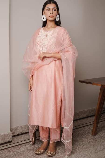 House Of Pink Chanderi Kurta Set 