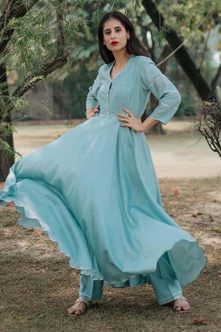Shop House Of Pink Blue Chanderi Anarkali Set at Aza Fashions Shop_House Of Pink_Blue Chanderi Anarkali Set_at_Aza_Fashions