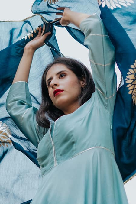 House Of Pink Blue Chanderi Anarkali Set Online at Aza Fashions House Of Pink_Blue Chanderi Anarkali Set_Online_at_Aza_Fashions