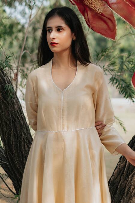 Shop House Of Pink Beige Chanderi Anarkali Set Online at Aza Fashions Shop_House Of Pink_Beige Chanderi Anarkali Set _Online_at_Aza_Fashions