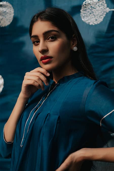 Shop_House Of Pink_Blue Chanderi Anarkali Set_Online_at_Aza_Fashions