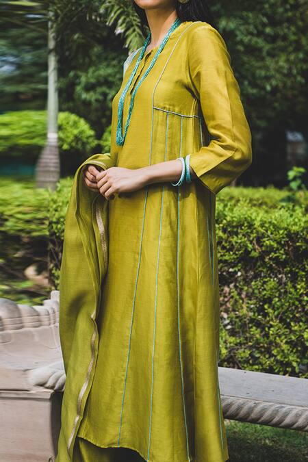 Shop House Of Pink Green Chanderi Kurta Set Online at Aza Fashions Shop_House Of Pink_Green Chanderi Kurta Set_Online_at_Aza_Fashions