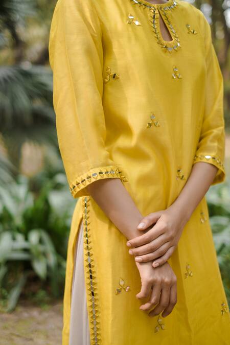 Buy House Of Pink Yellow Chanderi, Crushed Cotton Kurta Set Online at Aza Fashions Buy_House Of Pink_Yellow Chanderi, Crushed Cotton Kurta Set_Online_at_Aza_Fashions