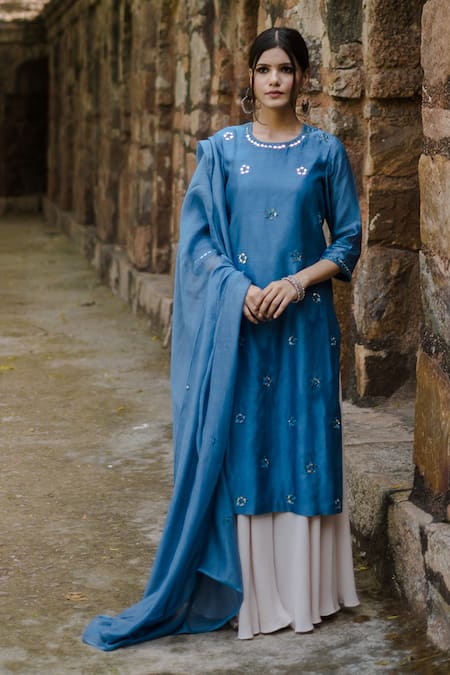 House Of Pink Blue Chanderi, Crushed Cotton Kurta Set Online at Aza Fashions House Of Pink_Blue Chanderi, Crushed Cotton Kurta Set_Online_at_Aza_Fashions