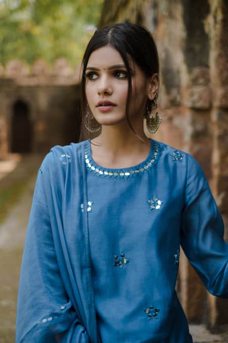House Of Pink Blue Chanderi, Crushed Cotton Kurta Set at Aza Fashions House Of Pink_Blue Chanderi, Crushed Cotton Kurta Set_at_Aza_Fashions