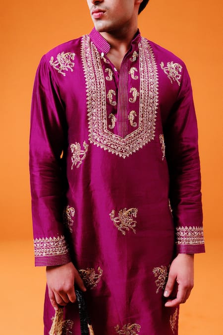 Buy Wabi Sabi By Anshum-Ritesh Magenta Chanderi Embroidery Sea Kurta Set Online at Aza Fashions Buy_Wabi Sabi By Anshum-Ritesh_Magenta Chanderi Embroidery Sea Kurta Set _Online_at_Aza_Fashions