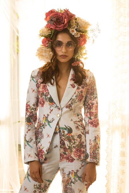 House Of Three Blue Cotton Linen Notched Lapel Jacket