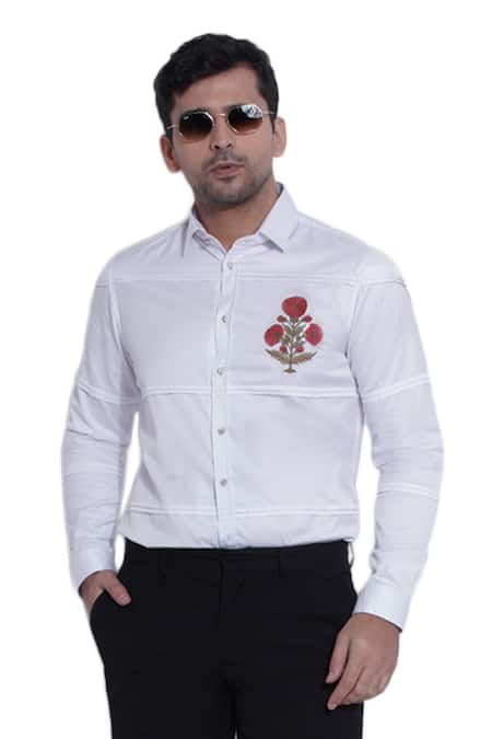 Buy White Cotton Slim-fit Pleated Shirt For Men by Abkasa Online at Aza  Fashions.