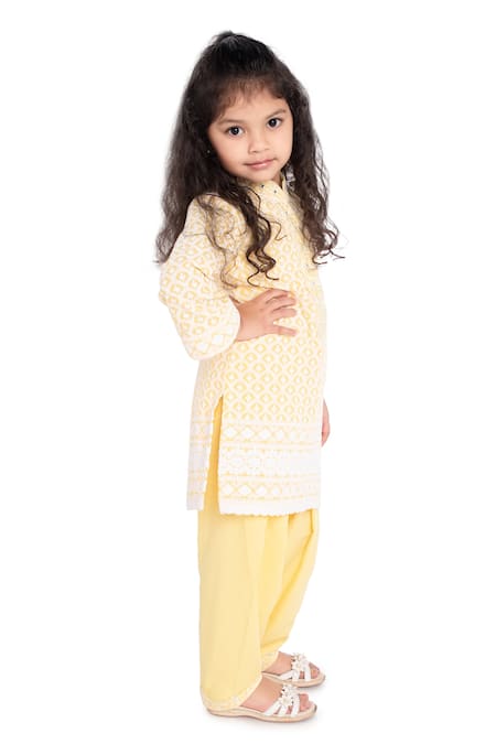 Neha Gursahani Yellow Kurta Cotton Lucknowi Embroidered Set  3