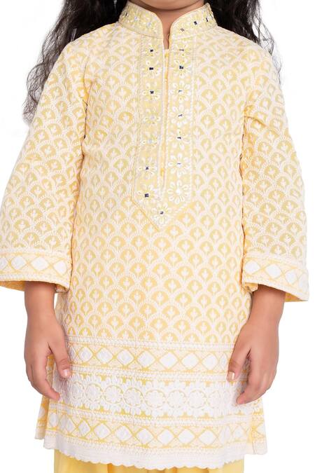 Neha Gursahani Yellow Kurta Cotton Lucknowi Embroidered Set  6