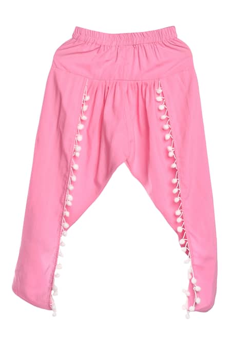 Buy_Neha Gursahani_Pink Cotton Pom-poms, Sequins Lucknowi Kurta And Dhoti Pant Set _Online_at_Aza_Fashions