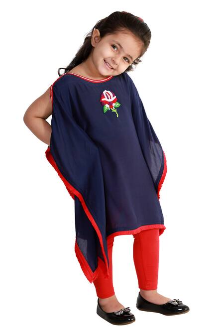 Neha Gursahani_Blue Silk, Voile Embroidery Kaftan _Online_at_Aza_Fashions