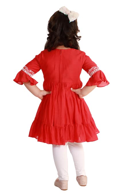 Shop_Neha Gursahani_Red Silk, Voile Embroidery Tunic _at_Aza_Fashions