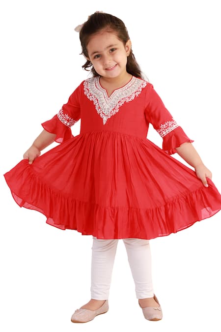 Buy_Neha Gursahani_Red Silk, Voile Embroidery Tunic _Online_at_Aza_Fashions