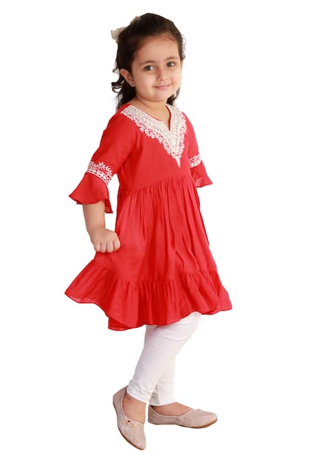 Shop_Neha Gursahani_Red Silk, Voile Embroidery Tunic _Online_at_Aza_Fashions