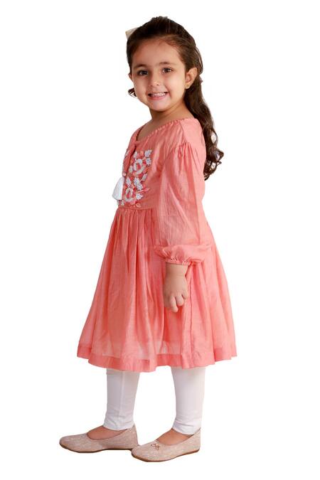 Neha Gursahani Peach Silk, Voile Tassels, Embroidery Tunic Online at Aza Fashions Neha Gursahani_Peach Silk, Voile Tassels, Embroidery Tunic _Online_at_Aza_Fashions