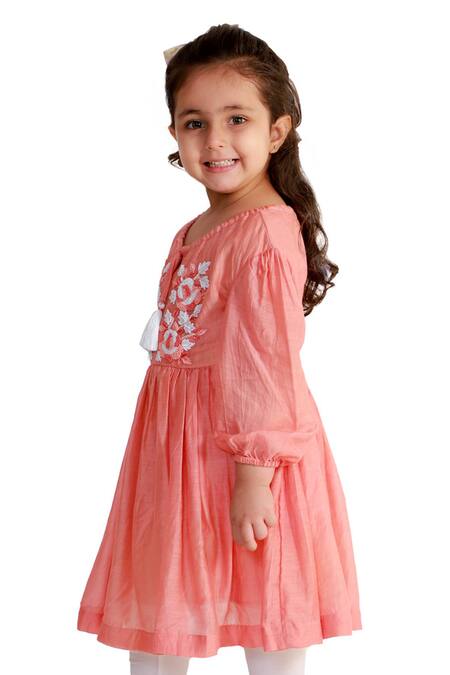 Buy Neha Gursahani Peach Silk, Voile Tassels, Embroidery Tunic Online at Aza Fashions Buy_Neha Gursahani_Peach Silk, Voile Tassels, Embroidery Tunic _Online_at_Aza_Fashions