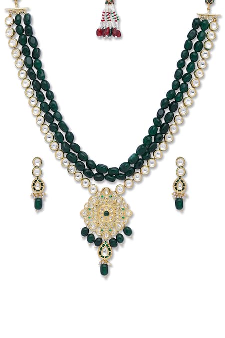 HRISHA_Gold Plated Meenakari Kundan Necklace Set _Online_at_Aza_Fashions