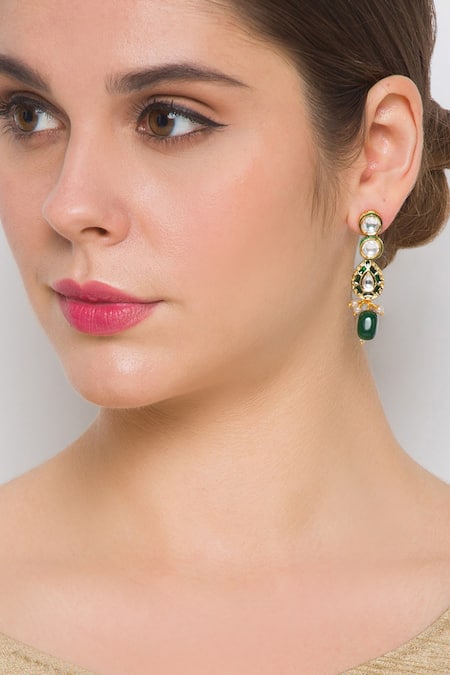 Shop_HRISHA_Gold Plated Meenakari Kundan Necklace Set _Online_at_Aza_Fashions