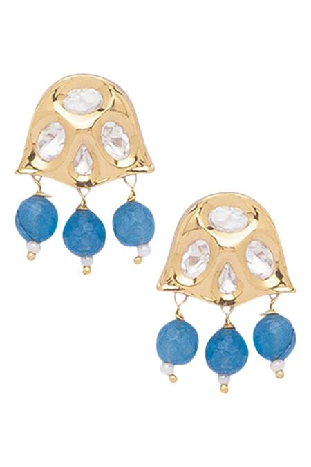 Buy HRISHA Blue Kundan Polki Agates And Mother Of Pearl Necklace Set Online at Aza Fashions Buy_HRISHA_Blue Kundan Polki Agates And Mother Of Pearl Necklace Set _Online_at_Aza_Fashions