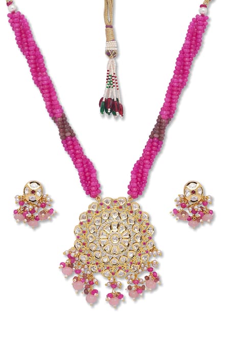 Hrisha_Gold Plated Kundan Polki Necklace Set _Online_at_Aza_Fashions